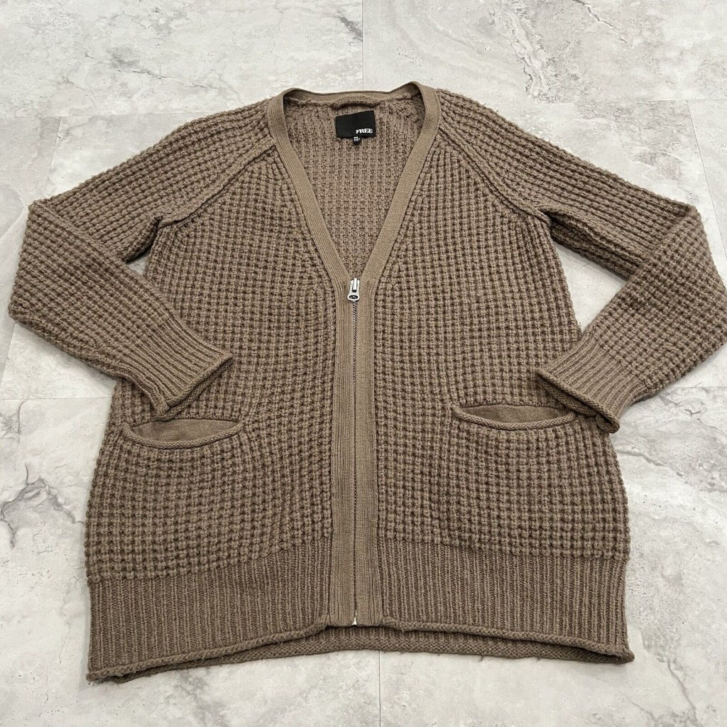 Wilfred Free Zip Alpaca Wool Blend Cardigan Sweater Women's Xsmall Xs Brown